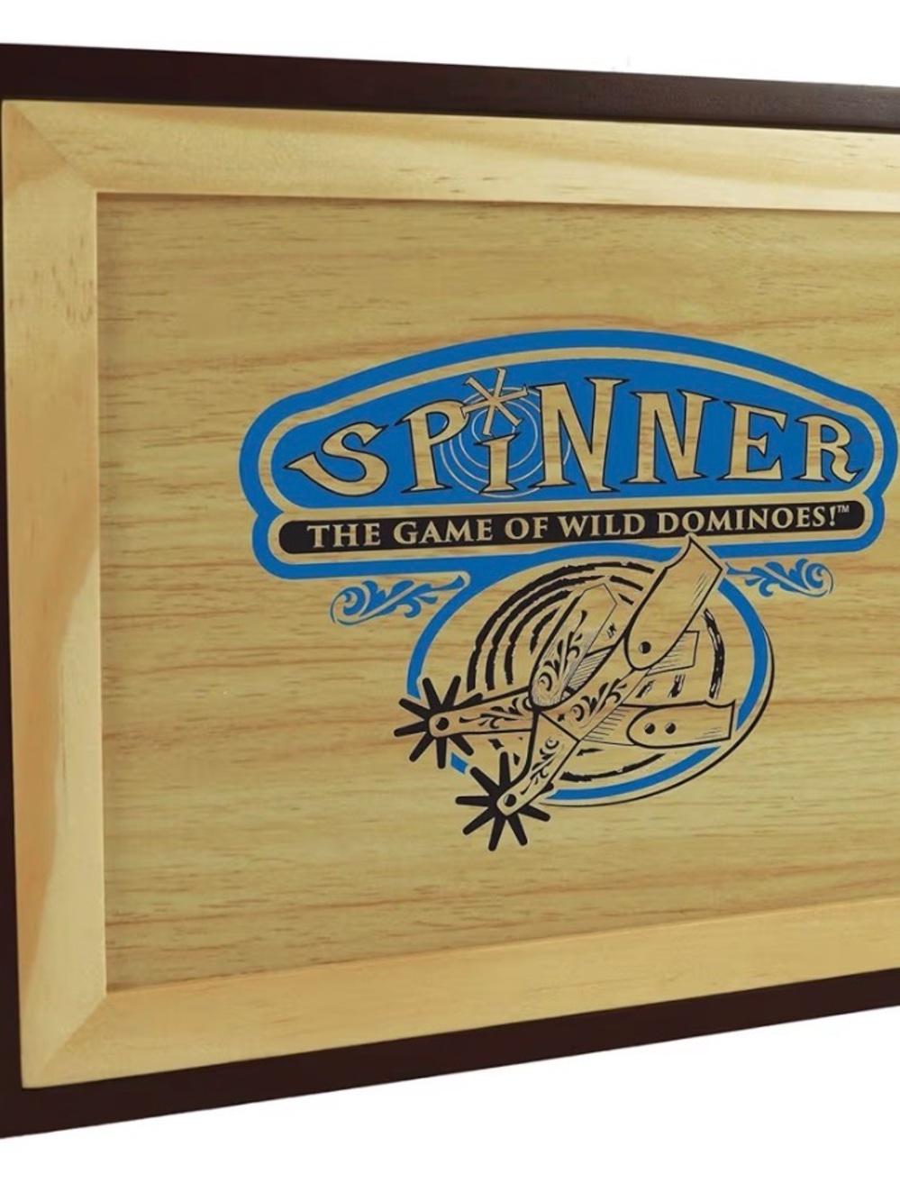 Spinner The Game of Wild Dominoes Wooden Game Box - Blue & Black Logo NIB